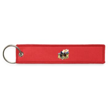 Cowboy and Cowgirl Riding at Sunset - Jet Tag Keychain - red - Front