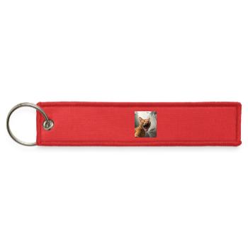 Scared Cat Selfie With Dinosaurs, Funny Photograph - Jet Tag Keychain - red - Front