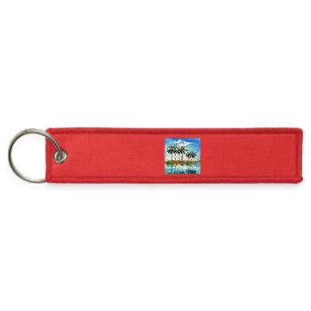 Caribbean Tropical Island Palm Trees Watercolor  - Jet Tag Keychain - red - Front