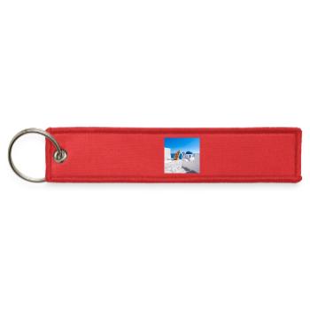 Santorini Cat on Blue Domes - Jet Tag Keychain - red - Front