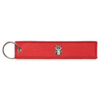 Cute owl with school backpack and flowers - Petrol - Jet Tag Keychain - red - Front