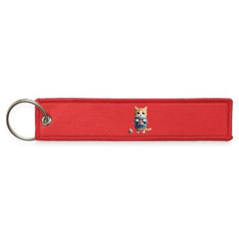 Cute Knitting Cat Blue Sweater - Jet Tag Keychain - red - Front