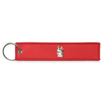 Embroidered Cat with Blue Collar and Star - Jet Tag Keychain - red - Front