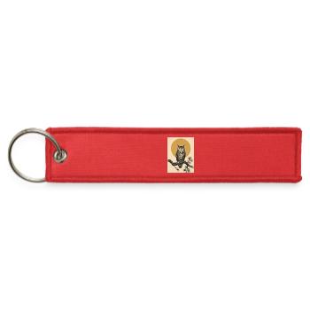 Owl Sunset Emblem on Branch - Jet Tag Keychain - red - Front