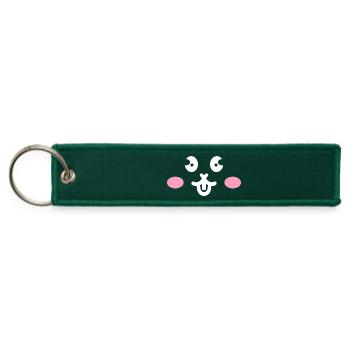 Cat Face sticking tongue out - Jet Tag Keychain - hunter green - Front
