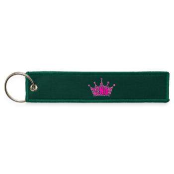No Kings protest - PINK crown formed w/ letters - Jet Tag Keychain - hunter green - Front
