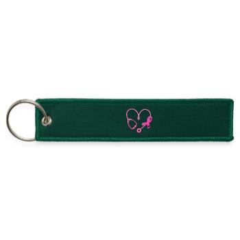 Pink Heart Stethoscope Ribbon - Jet Tag Keychain - hunter green - Front