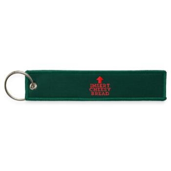 Insert Cheesy Bread - Retro Funny Foodie - Jet Tag Keychain - hunter green - Front