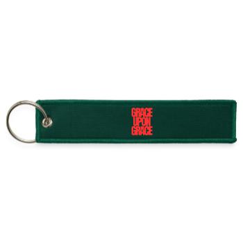 Abundant Grace Bold Red Scripture Typography Desig - Jet Tag Keychain - hunter green - Front