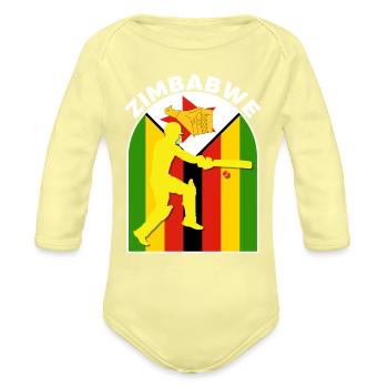 Zimbabwe Cricket Batsman Zimbabwe Flag - Organic Long Sleeve Baby Bodysuit - washed yellow - Front