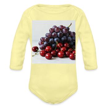 Berry Cluster Autumn Print - Organic Long Sleeve Baby Bodysuit - washed yellow - Front