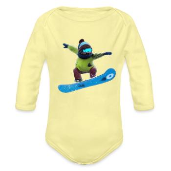 Freestyle Jump -  Snowboard Cartoon - Organic Long Sleeve Baby Bodysuit - washed yellow - Front