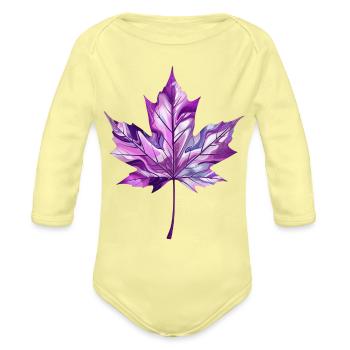 Iridescent Purple Maple Leaf - Organic Long Sleeve Baby Bodysuit - washed yellow - Front