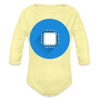 Blue Microchip Circuit Design - Organic Long Sleeve Baby Bodysuit - washed yellow - Front