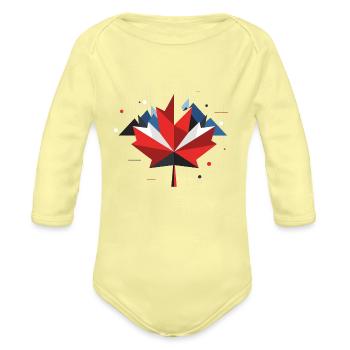Geometric Maple Leaf Fusion - Organic Long Sleeve Baby Bodysuit - washed yellow - Front