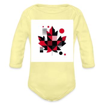 Geometric Red Black Maple Mosaic - Organic Long Sleeve Baby Bodysuit - washed yellow - Front