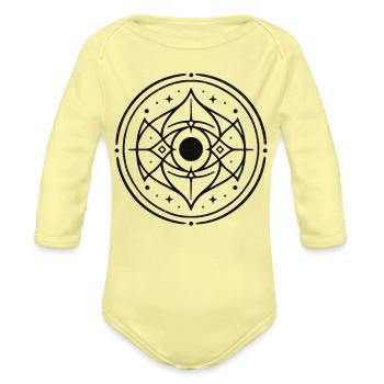 Ornamental Orbit Mandala - Organic Long Sleeve Baby Bodysuit - washed yellow - Front