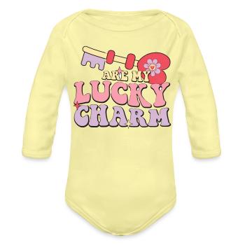 Lucky charm of love  - Organic Long Sleeve Baby Bodysuit - washed yellow - Front