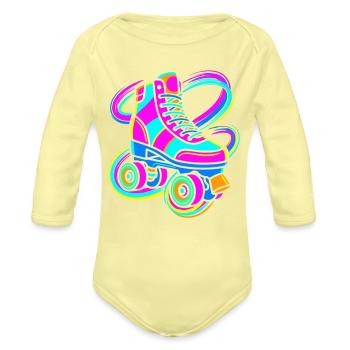 Roller Skate - Organic Long Sleeve Baby Bodysuit - washed yellow - Front