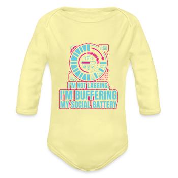 Funny Social Battery Programmer Gift - Organic Long Sleeve Baby Bodysuit - washed yellow - Front