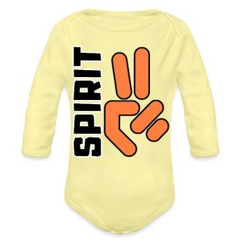 Orange Peace Hand on Black Graphic - Organic Long Sleeve Baby Bodysuit - washed yellow - Front