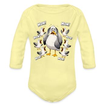 Seagull Mom Chaos - Organic Long Sleeve Baby Bodysuit - washed yellow - Front