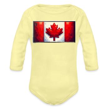 Pixel Maple Flag - Organic Long Sleeve Baby Bodysuit - washed yellow - Front