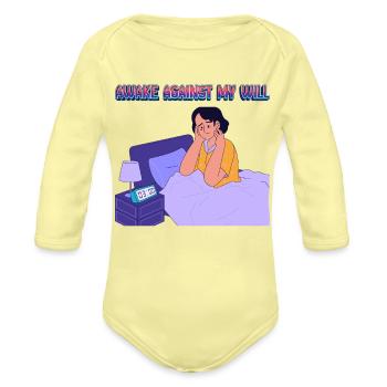 Awake Against My Will - Organic Long Sleeve Baby Bodysuit - washed yellow - Front