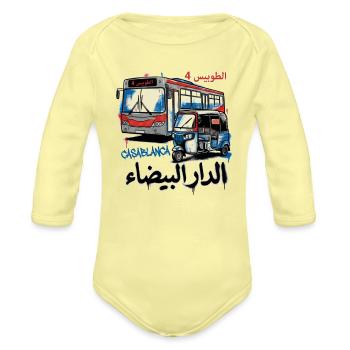 Casablanca Vintage Bus Retro Streetwear Drop  - Organic Long Sleeve Baby Bodysuit - washed yellow - Front