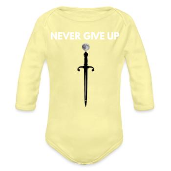 Never Give Up Dagger Motivation - Organic Long Sleeve Baby Bodysuit - washed yellow - Front