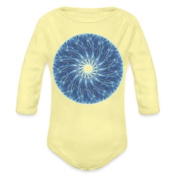 The Chaos Star – Fractal Geometry - Organic Long Sleeve Baby Bodysuit - washed yellow - Front