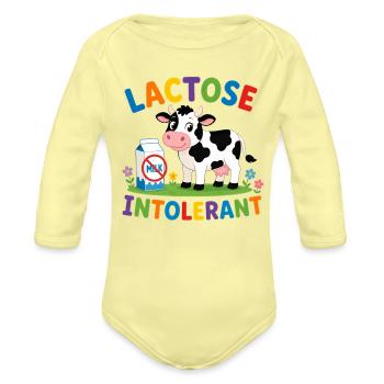 Lactose Intolerant Cow - Organic Long Sleeve Baby Bodysuit - washed yellow - Front