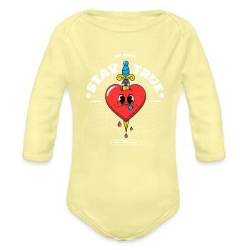 Crimson Heart Dagger Tattoo Clipart - Organic Long Sleeve Baby Bodysuit - washed yellow - Front