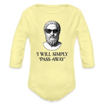 I Will Simply Pass Away - Dark Academia Greek Stat - Organic Long Sleeve Baby Bodysuit - washed yellow - Front