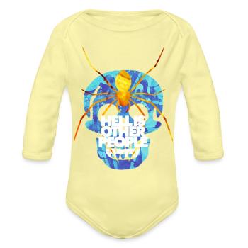 Funny hell is other people skull spider Sartre - Organic Long Sleeve Baby Bodysuit - washed yellow - Front