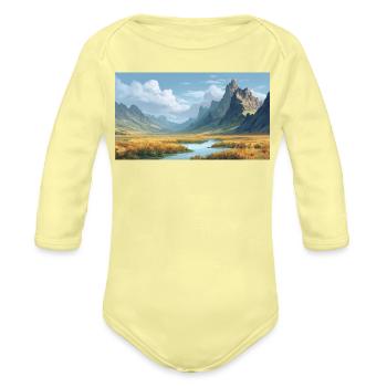 Golden Valley Landscape at Dawn - Organic Long Sleeve Baby Bodysuit - washed yellow - Front