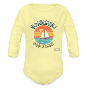 Sunset Sail Repeat Logo - Organic Long Sleeve Baby Bodysuit - washed yellow - Front