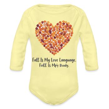 Autumn Leaves Heart Print - Organic Long Sleeve Baby Bodysuit - washed yellow - Front