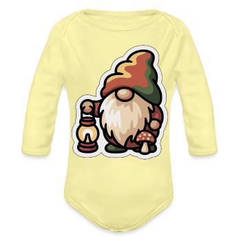 Cozy_Autumn_Gnome_Lantern_T-Shirt_Design - Organic Long Sleeve Baby Bodysuit - washed yellow - Front