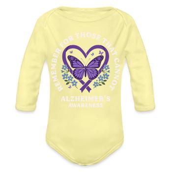 Papillon Ruban Violet de la Sensibilisation à la Sensibilisation à la Maladie d’Alzheimer - Cache-couche à manches longues bio - jaune lave - Devant