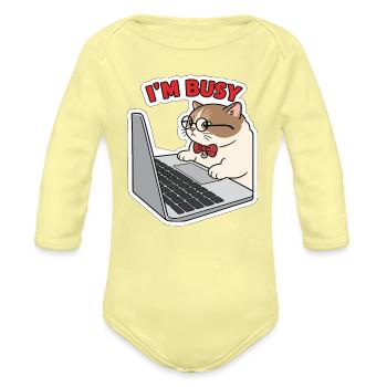 cat - Organic Long Sleeve Baby Bodysuit - washed yellow - Front