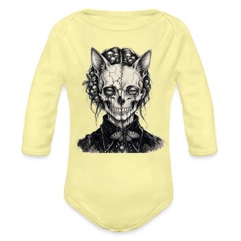 Gothic Cracked Skull Portrait – Dark Moth & Occult - Organic Long Sleeve Baby Bodysuit - washed yellow - Front