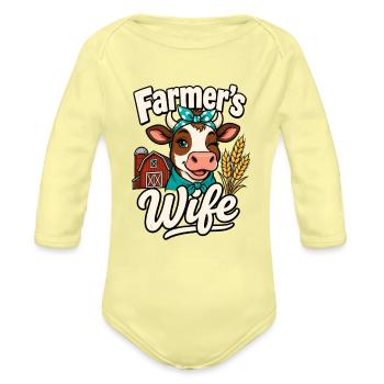 Farmer's Wife Cow Bandana Joy - Organic Long Sleeve Baby Bodysuit - washed yellow - Front