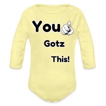 You Gotz This! Hand Point - Organic Long Sleeve Baby Bodysuit - washed yellow - Front
