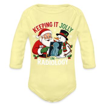 Funny Radiology Santa Snowman Christmas X Ray  - Organic Long Sleeve Baby Bodysuit - washed yellow - Front