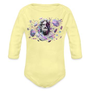 Marble Sage in Neon Circuit - Organic Long Sleeve Baby Bodysuit - washed yellow - Front