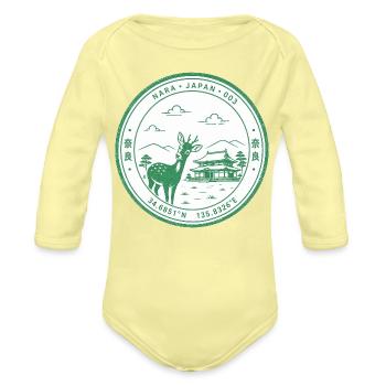 Nara Eki Art - Organic Long Sleeve Baby Bodysuit - washed yellow - Front
