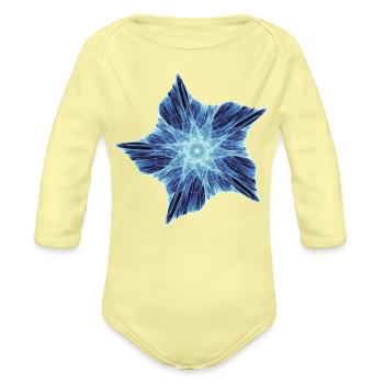 Royal Blue Starfish - Fractal Art - Organic Long Sleeve Baby Bodysuit - washed yellow - Front