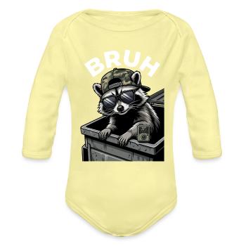 Bruh Raccoon Trash Panda Cool Sunglasses Meme - Organic Long Sleeve Baby Bodysuit - washed yellow - Front