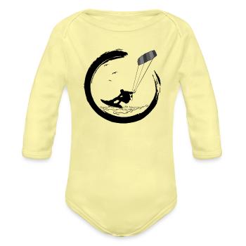 Kitesurfer Kiteboard Kitesurfing Kite-Surf-board - Organic Long Sleeve Baby Bodysuit - washed yellow - Front